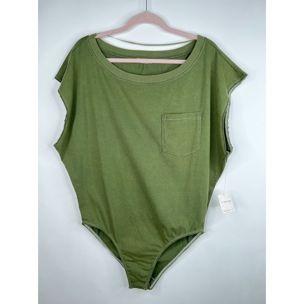 NWT Free People Intimately Road Trip Bodysuit Green Verde Short Sleeve New Small